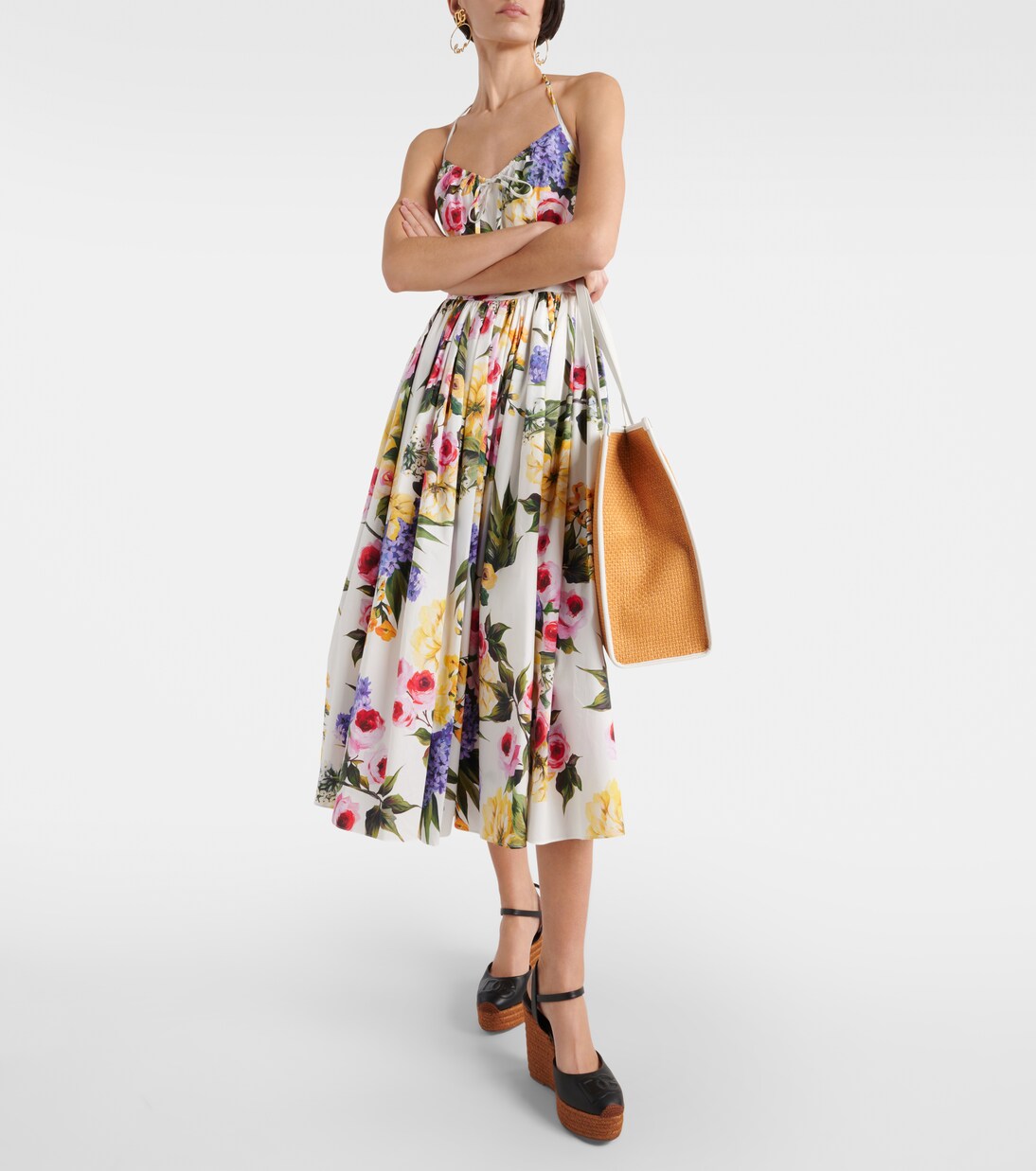 Logo embroidered leather wedge espadrilles | Dolce&Gabbana