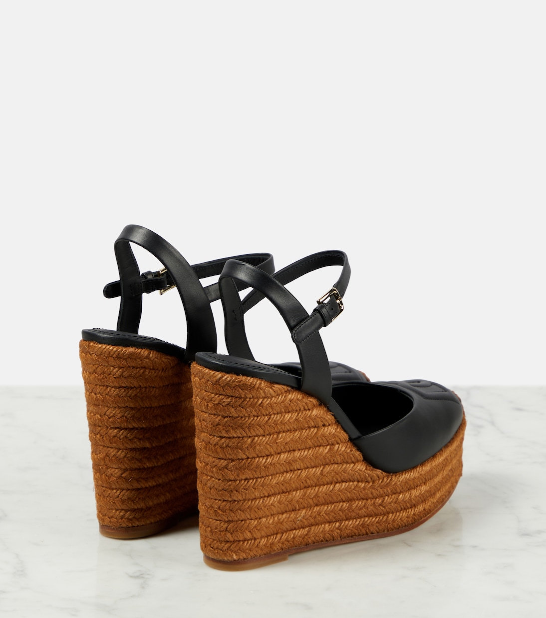 Logo embroidered leather wedge espadrilles | Dolce&Gabbana