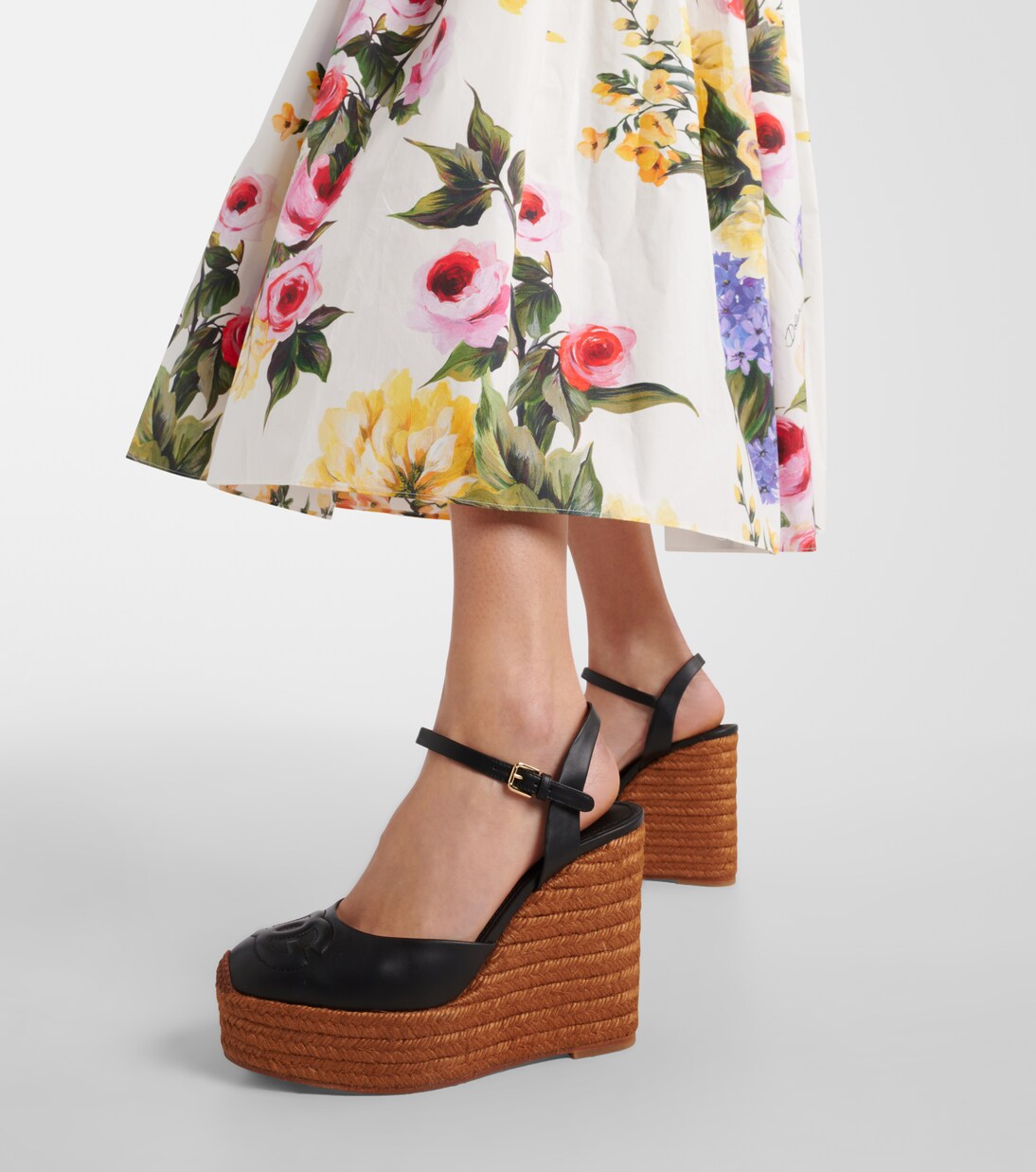 Logo embroidered leather wedge espadrilles | Dolce&Gabbana
