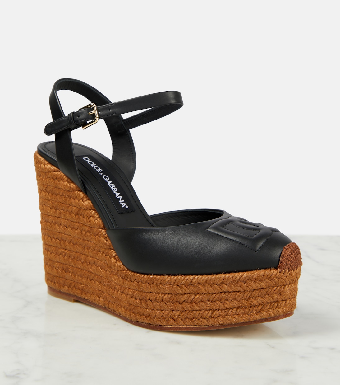 Logo embroidered leather wedge espadrilles | Dolce&Gabbana
