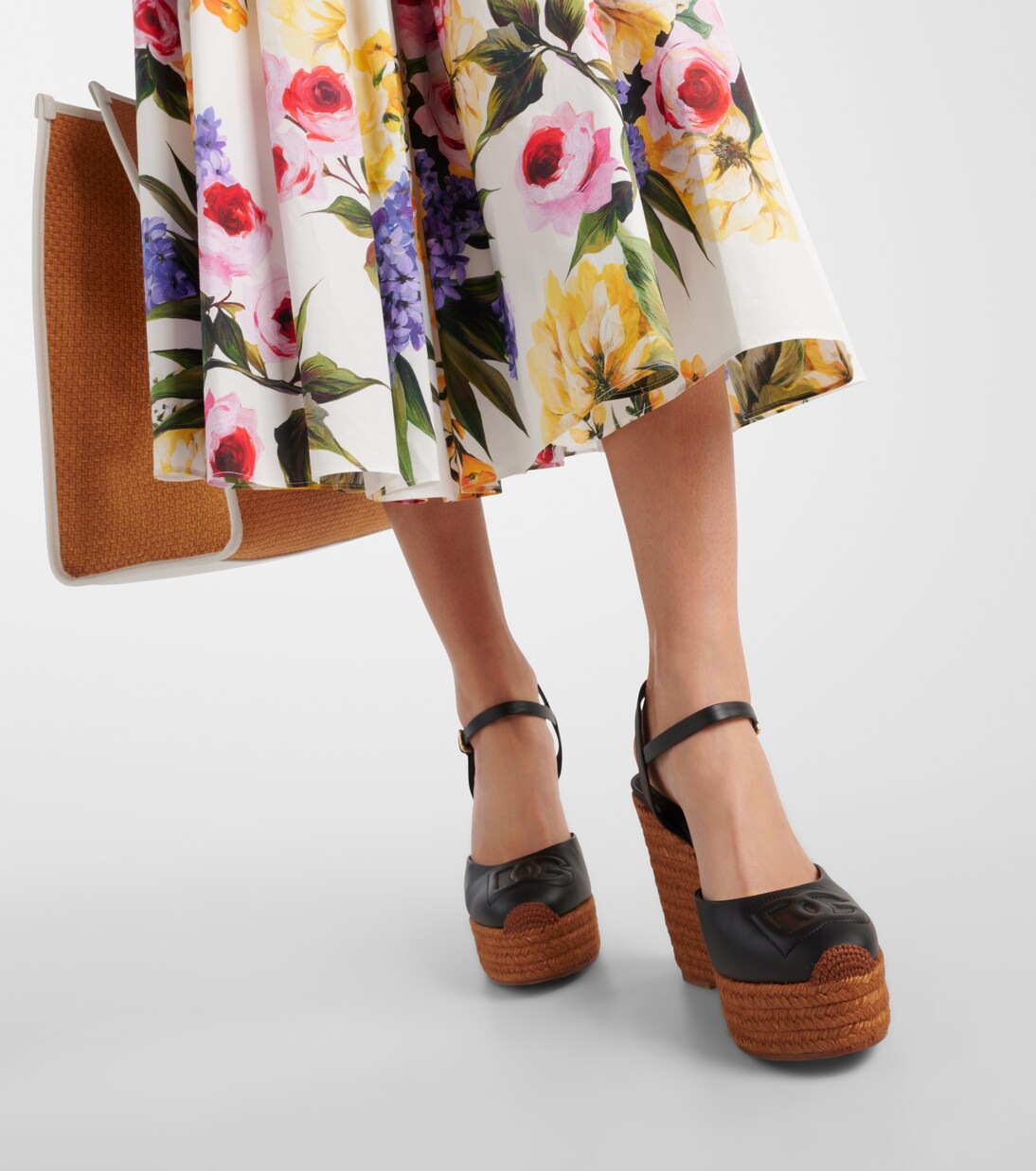 Logo embroidered leather wedge espadrilles | Dolce&Gabbana