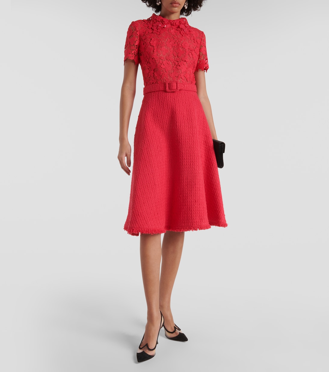 Abito midi Gardenia in guipure e tweed | Oscar de la Renta