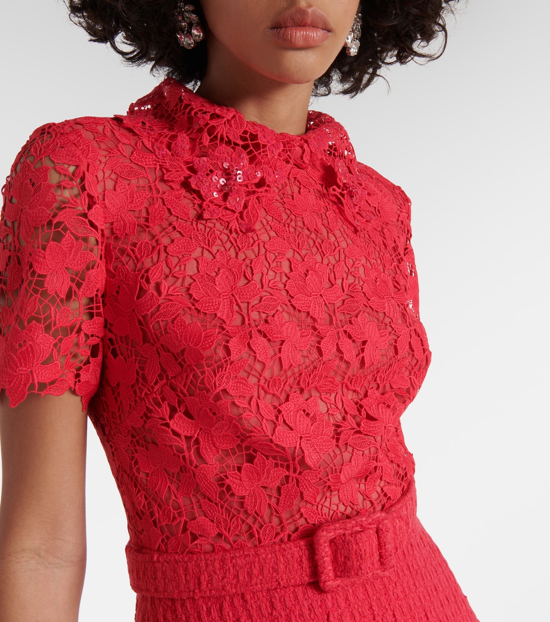 Abito midi Gardenia in guipure e tweed | Oscar de la Renta