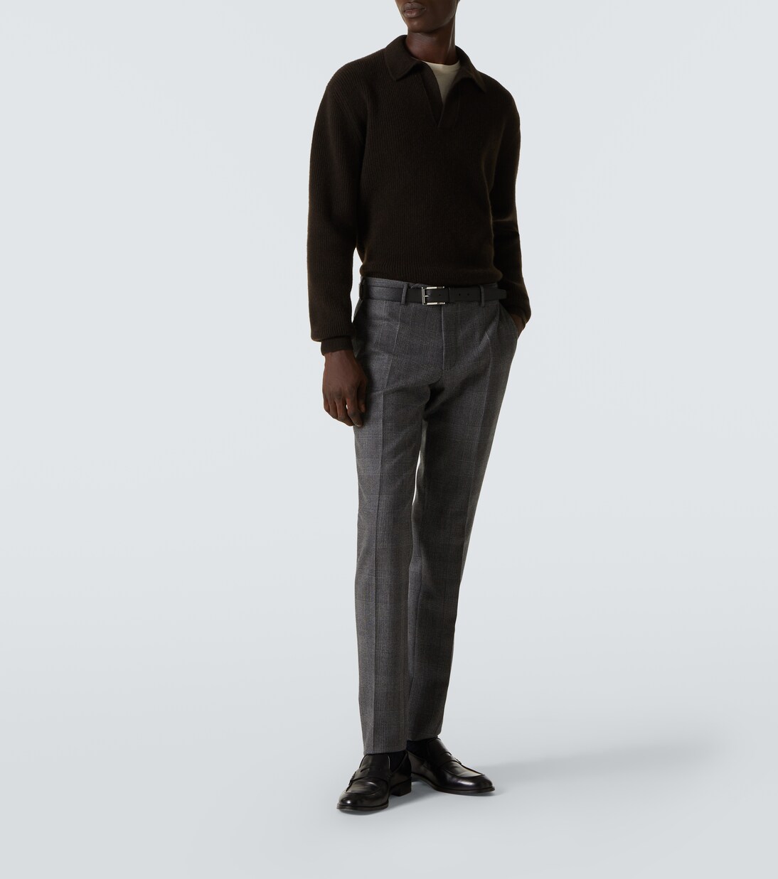Checked wool and cashmere slim pants | Slowear