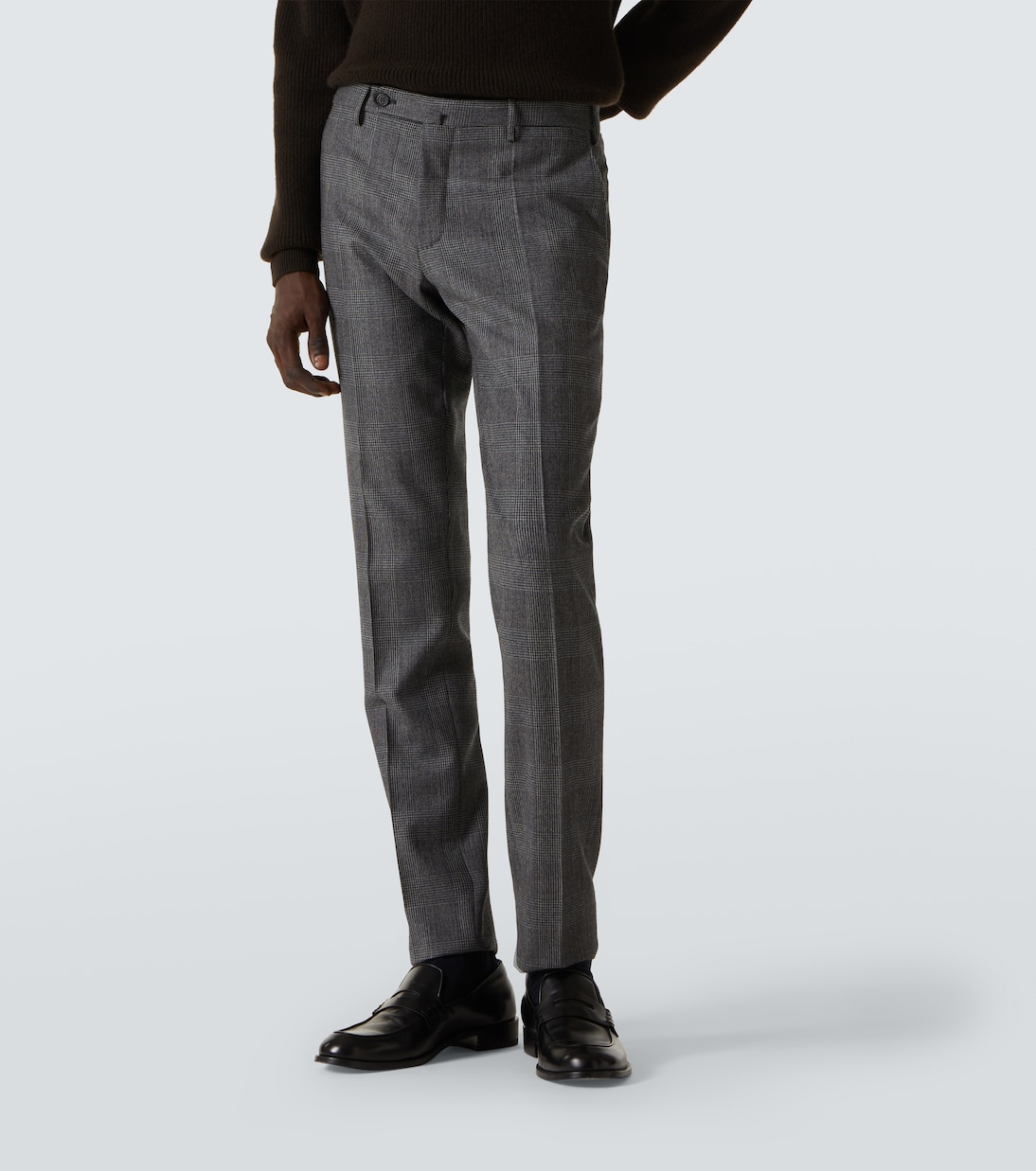 Checked wool and cashmere slim pants | Slowear
