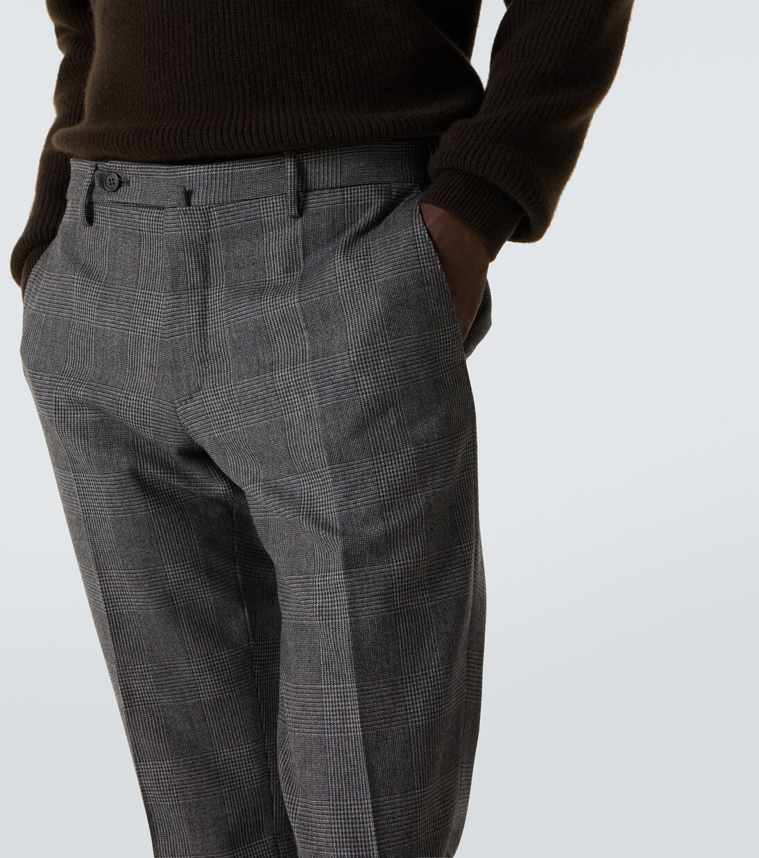 Checked wool and cashmere slim pants | Slowear