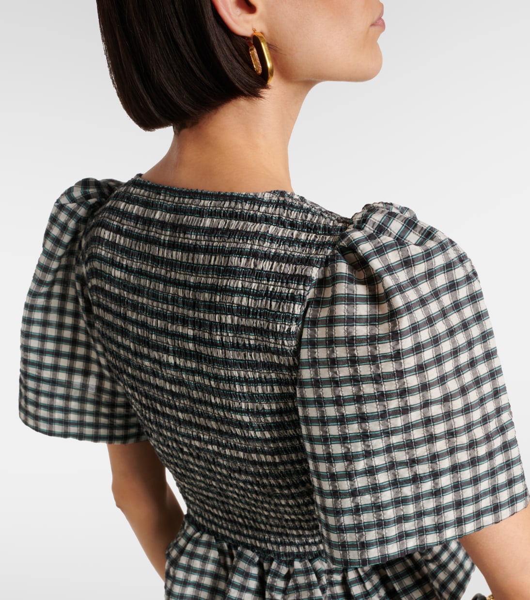 Checked seersucker peplum top | Ganni