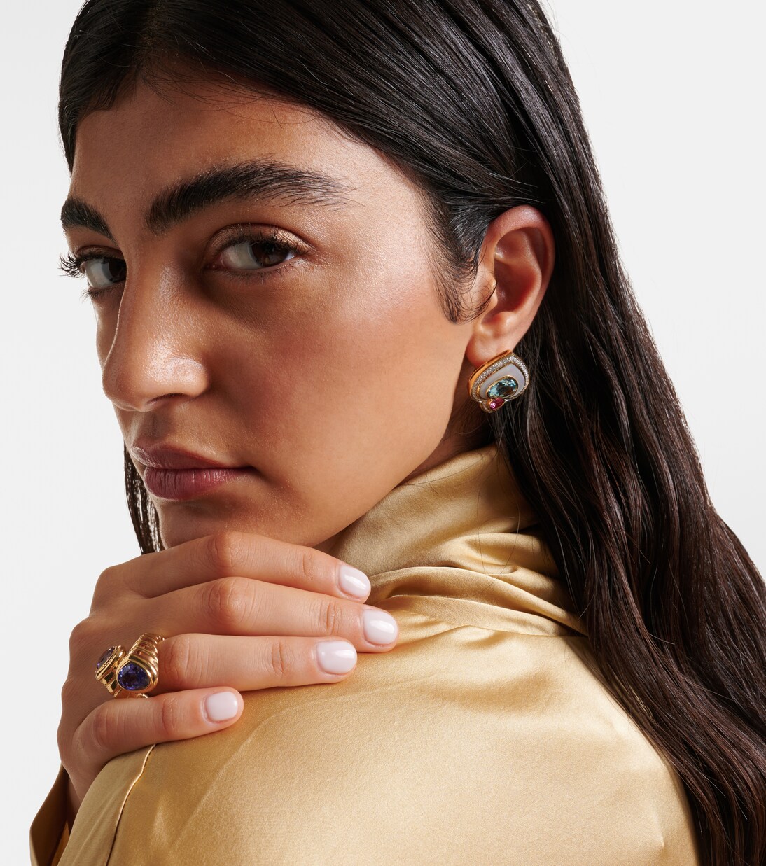 Ohrringe Popillia aus 18kt Gelbgold mit Perlmutt und Edelsteinen | Marina B