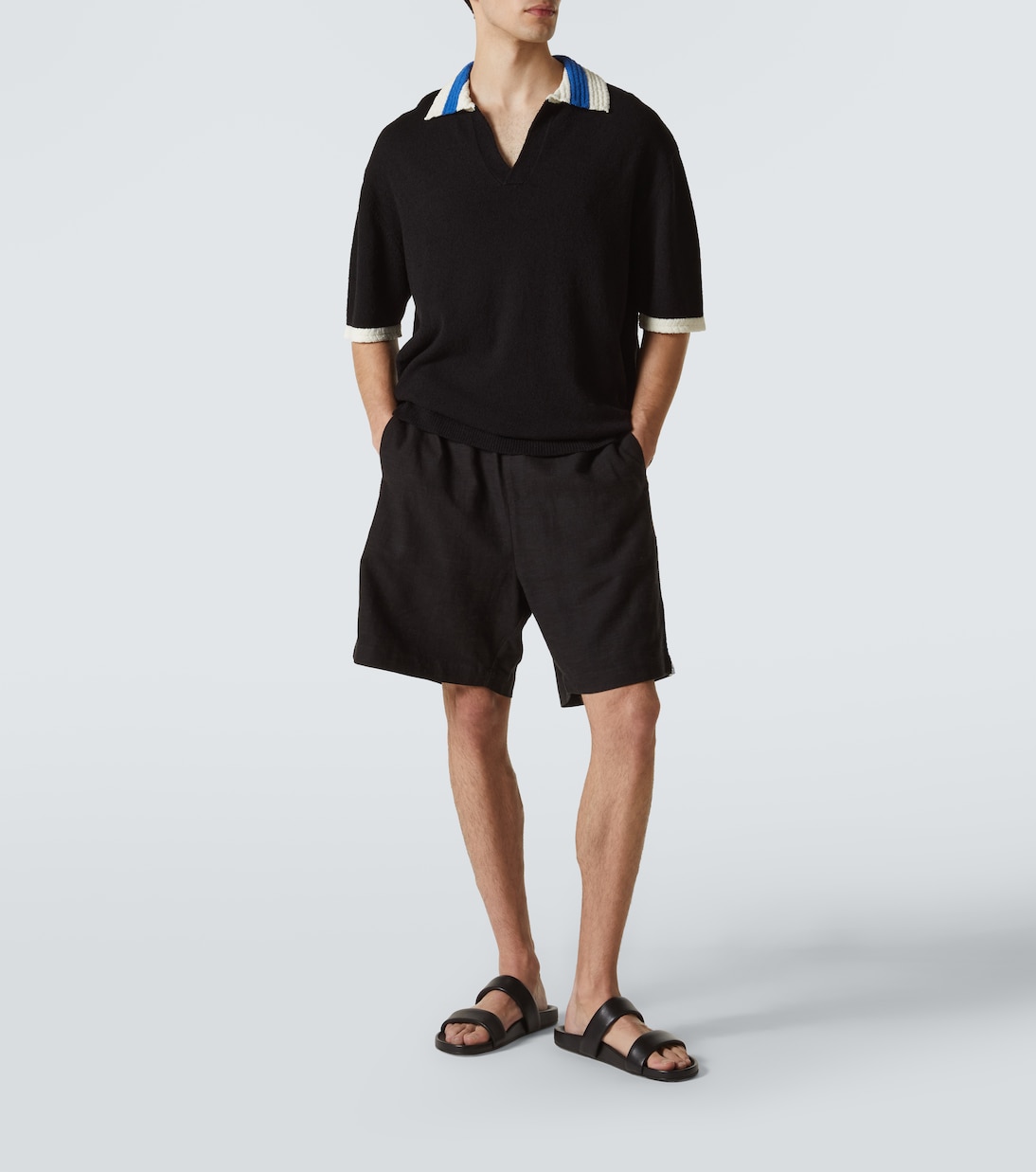 Crochet cotton-blend polo shirt | Commas