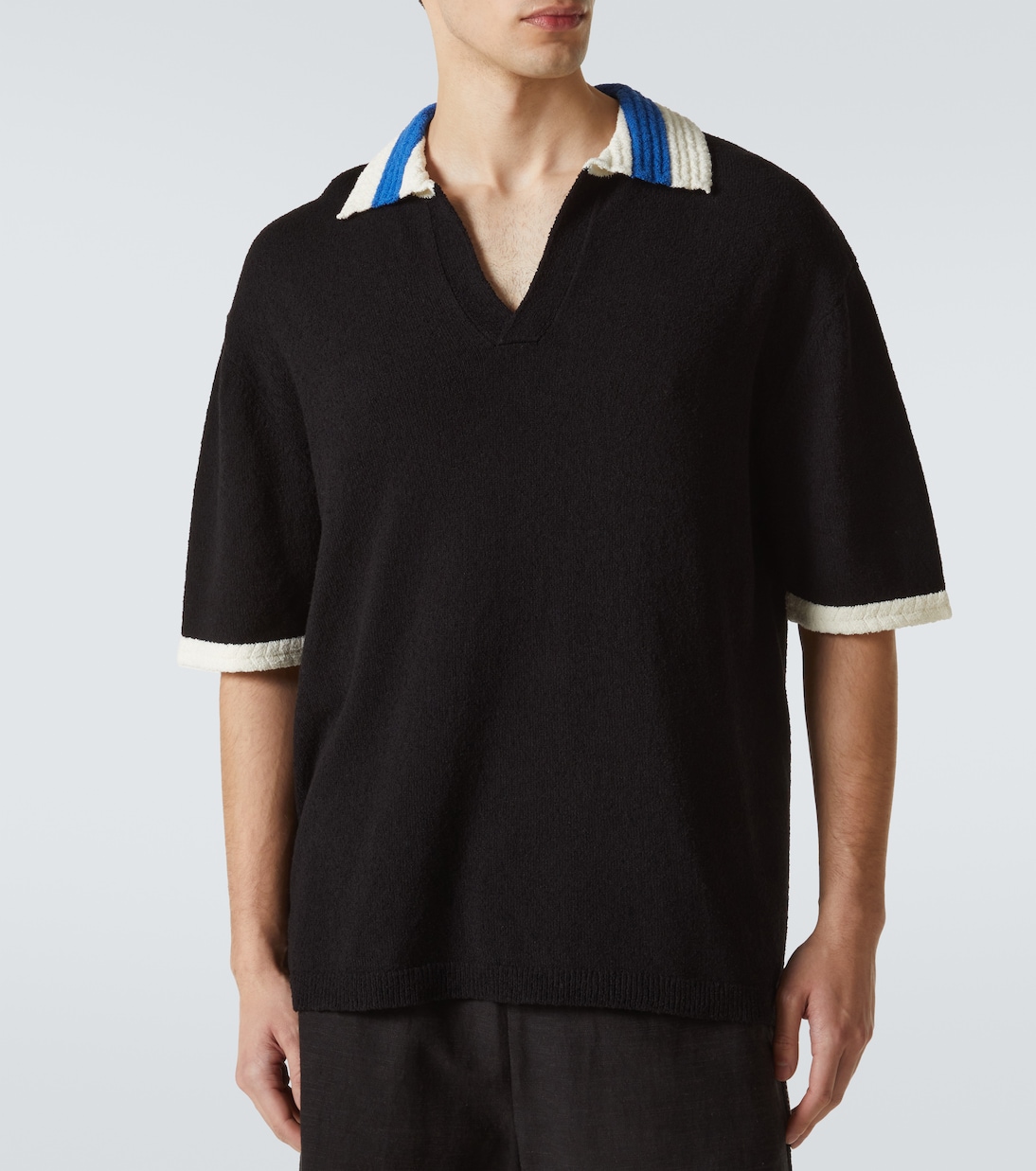 Crochet cotton-blend polo shirt | Commas