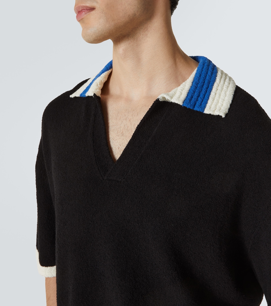 Crochet cotton-blend polo shirt | Commas