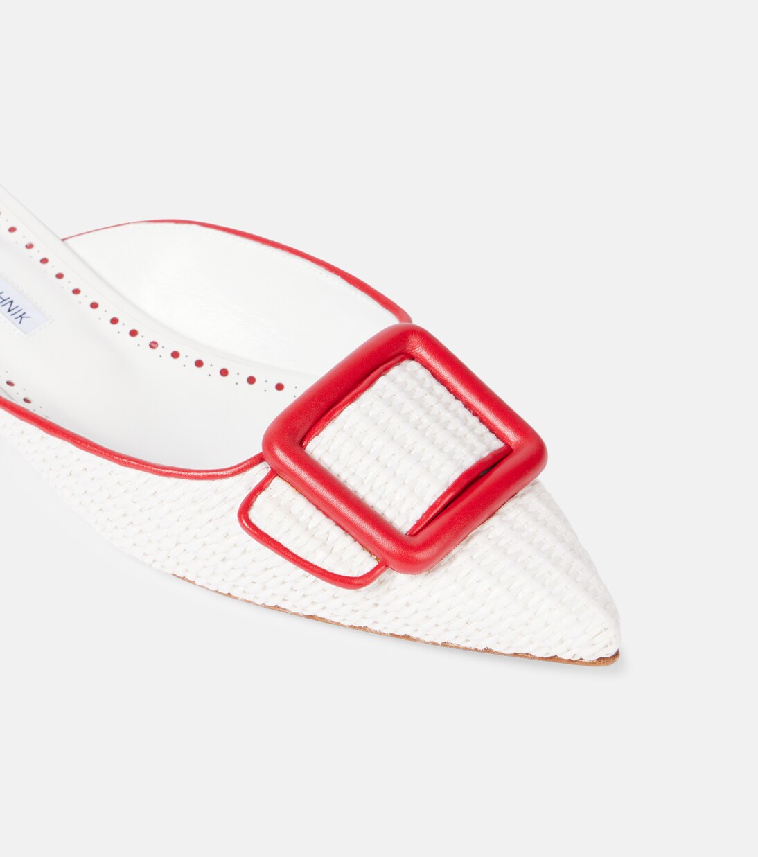 Maysale leather-trimmed raffia mules | Manolo Blahnik