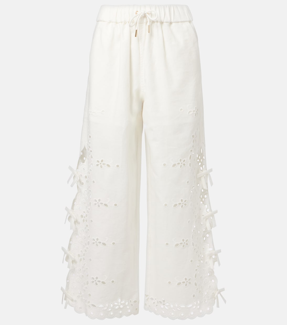 Pantalon ample brodé en lin et coton | Self-Portrait