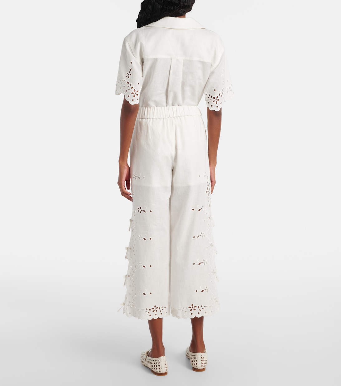 Pantalon ample brodé en lin et coton | Self-Portrait