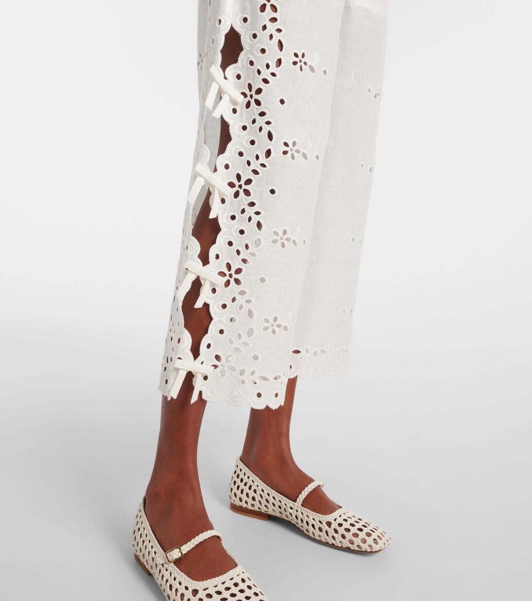 Pantalon ample brodé en lin et coton | Self-Portrait