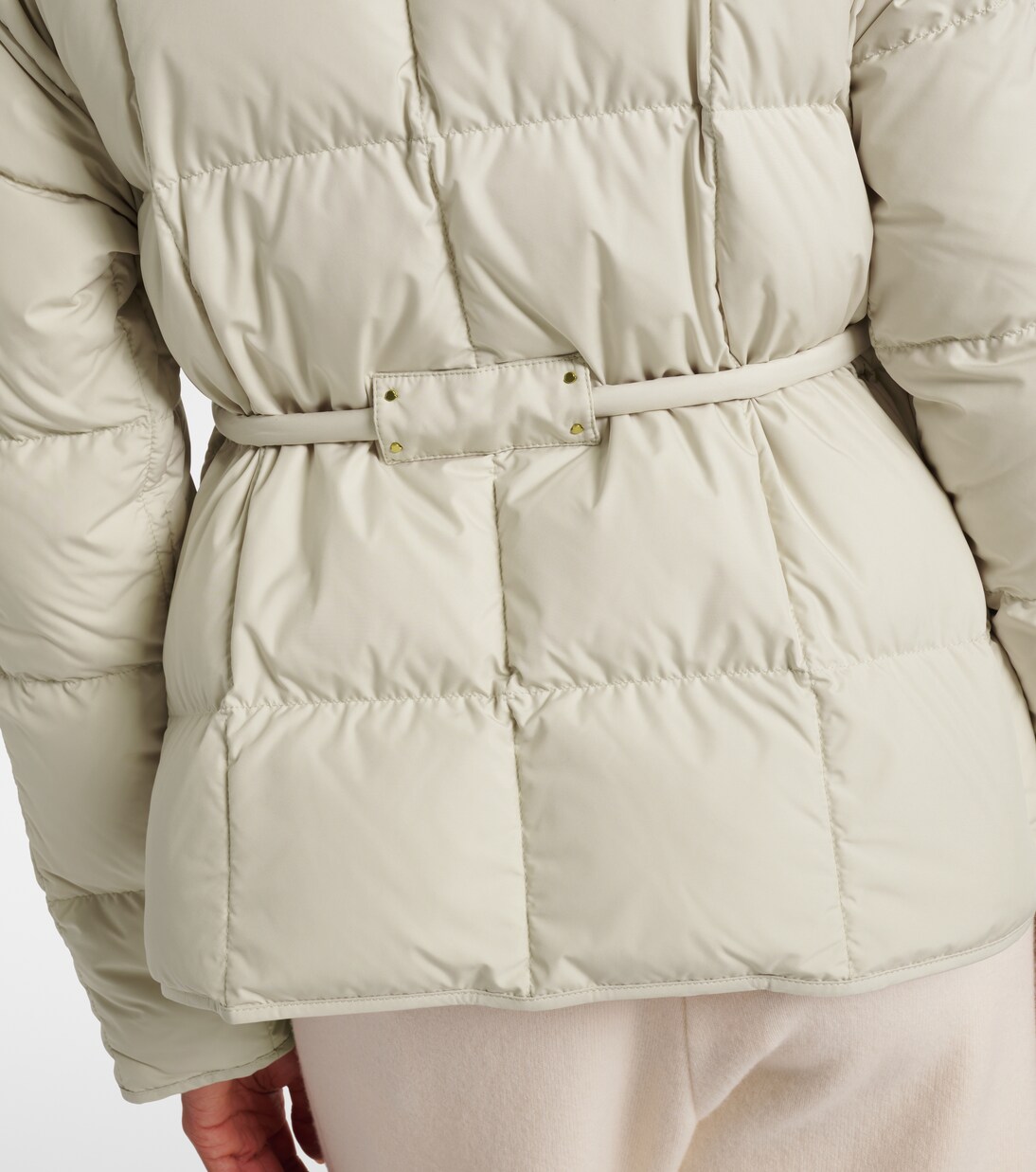Belted leather-trimmed down jacket | Moncler