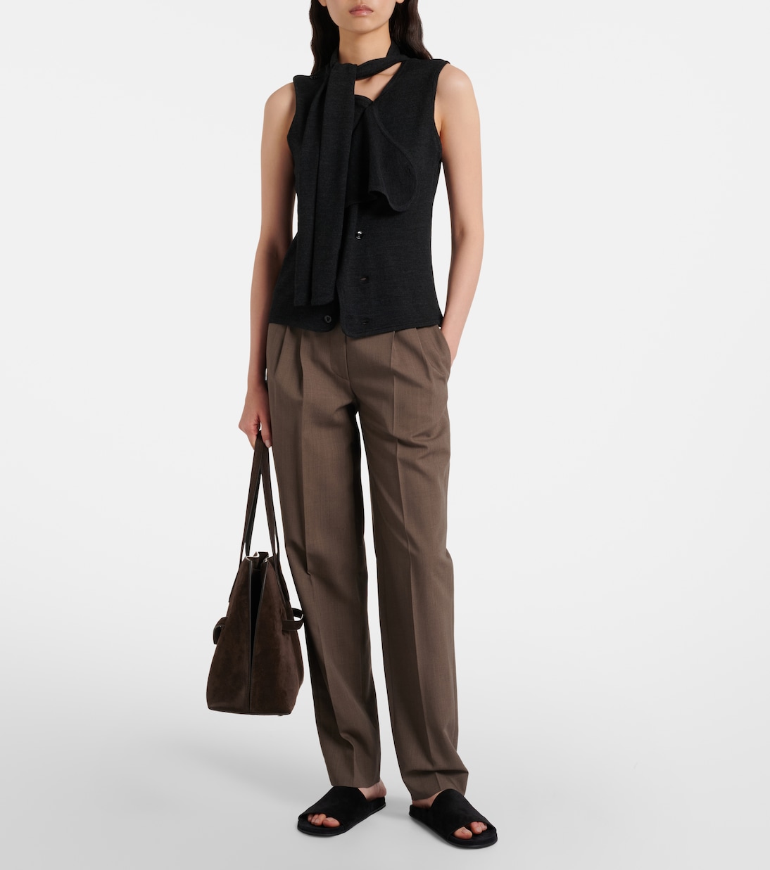 Asymmetric wool-blend tie-neck vest | Lemaire