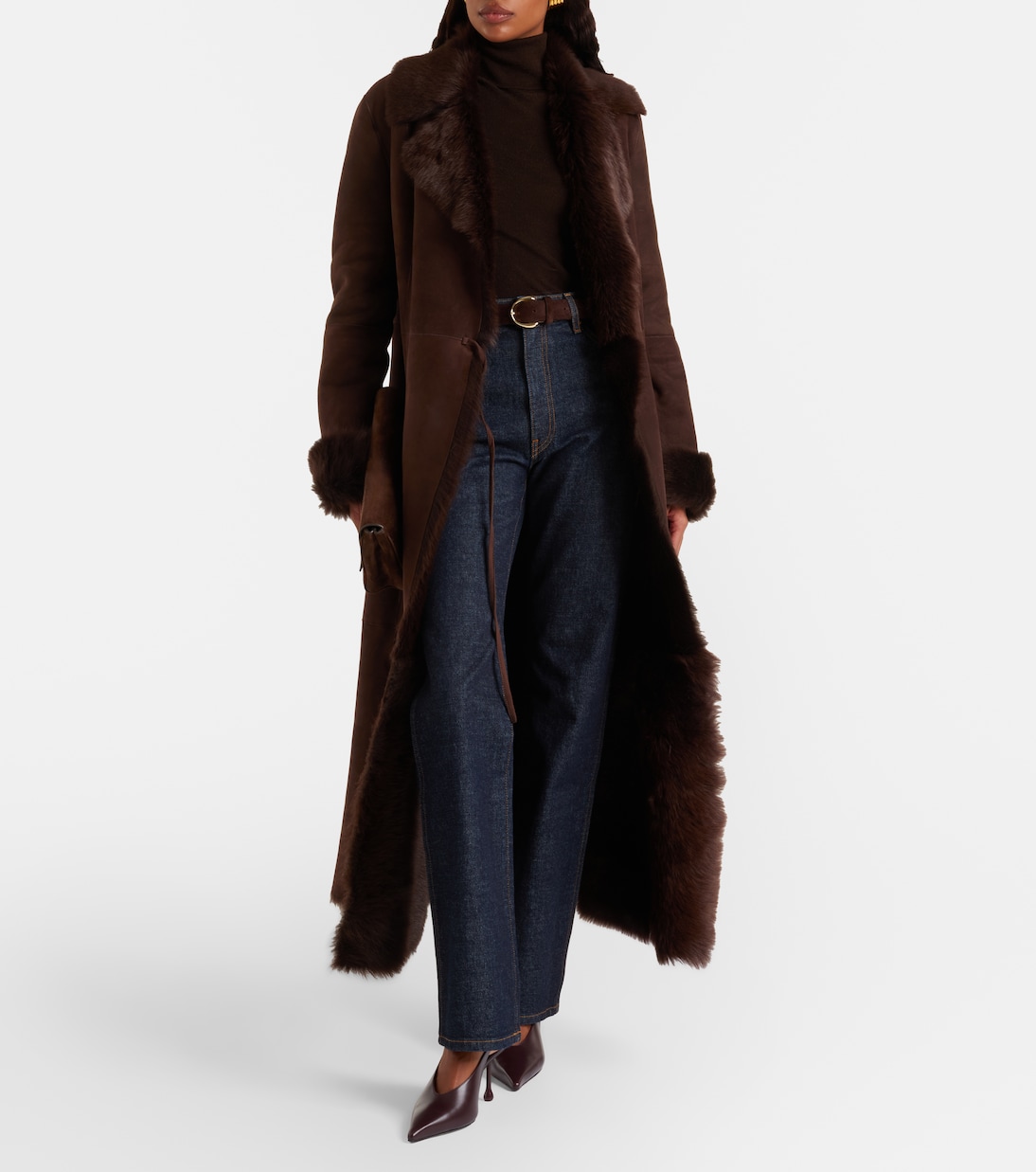 Mantel Joni aus Veloursleder mit Shearling | Nour Hammour