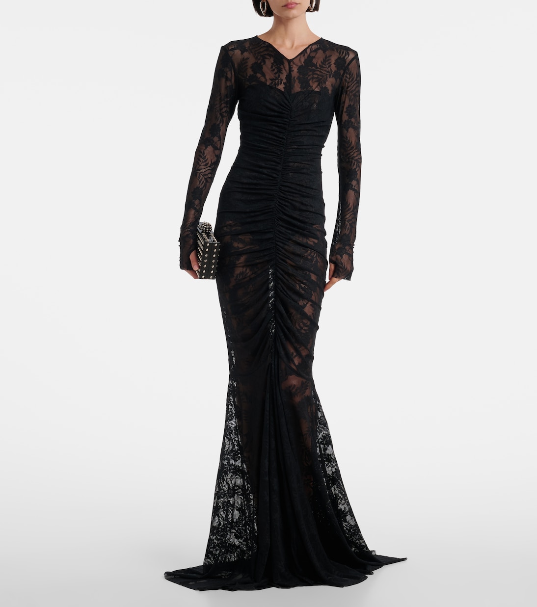 Ruched lace gown  | Norma Kamali