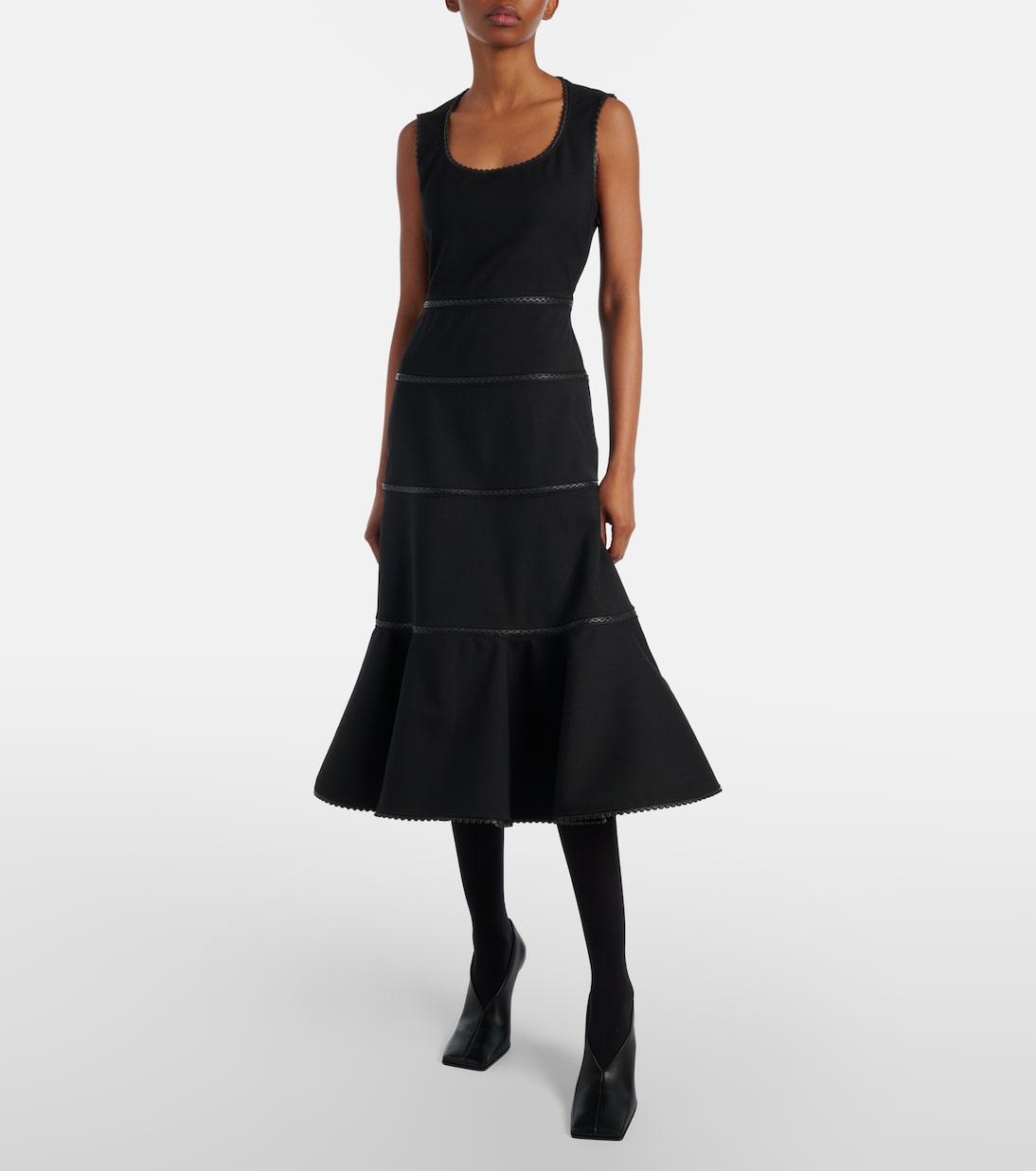 Midikleid aus Wolle mit Leder | Alaïa