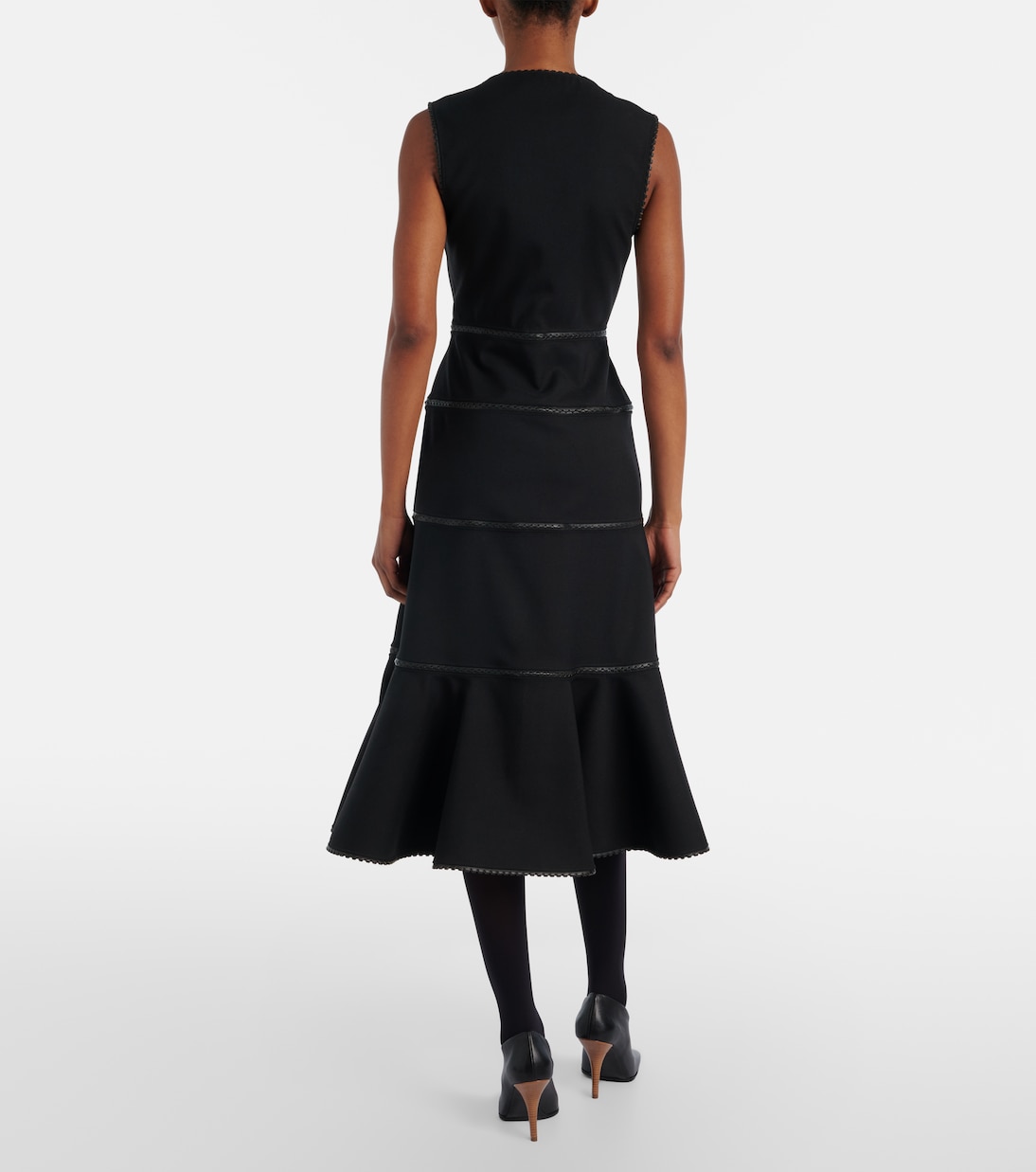 Midikleid aus Wolle mit Leder | Alaïa