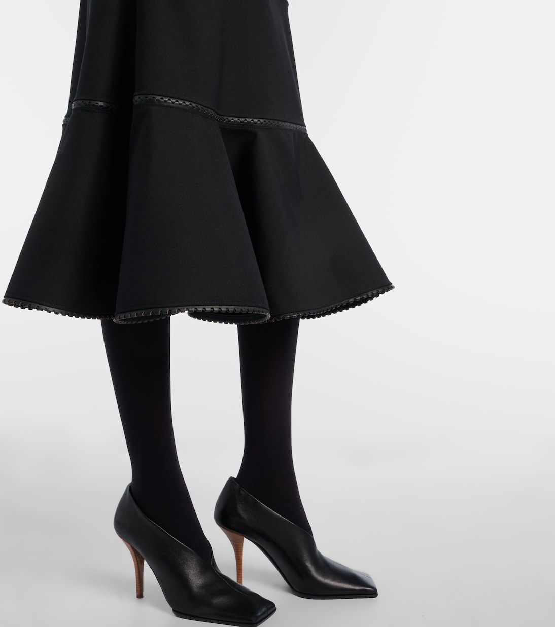 Midikleid aus Wolle mit Leder | Alaïa