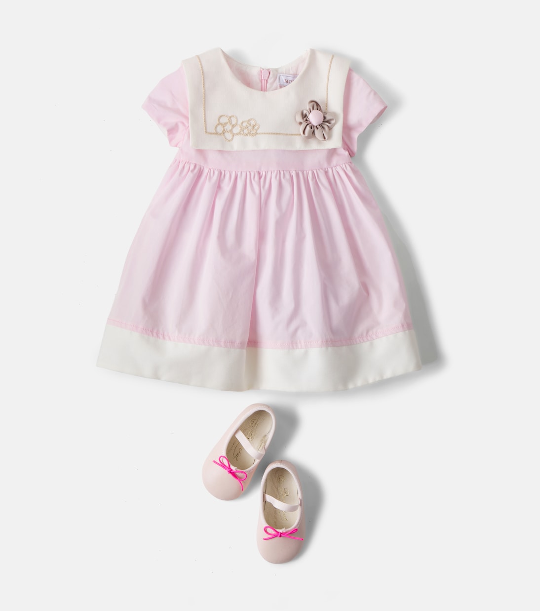 Baby floral-appliqué cotton poplin dress  | Monnalisa