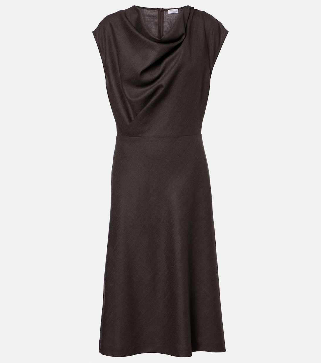 Draped wool-blend midi dress | Brunello Cucinelli