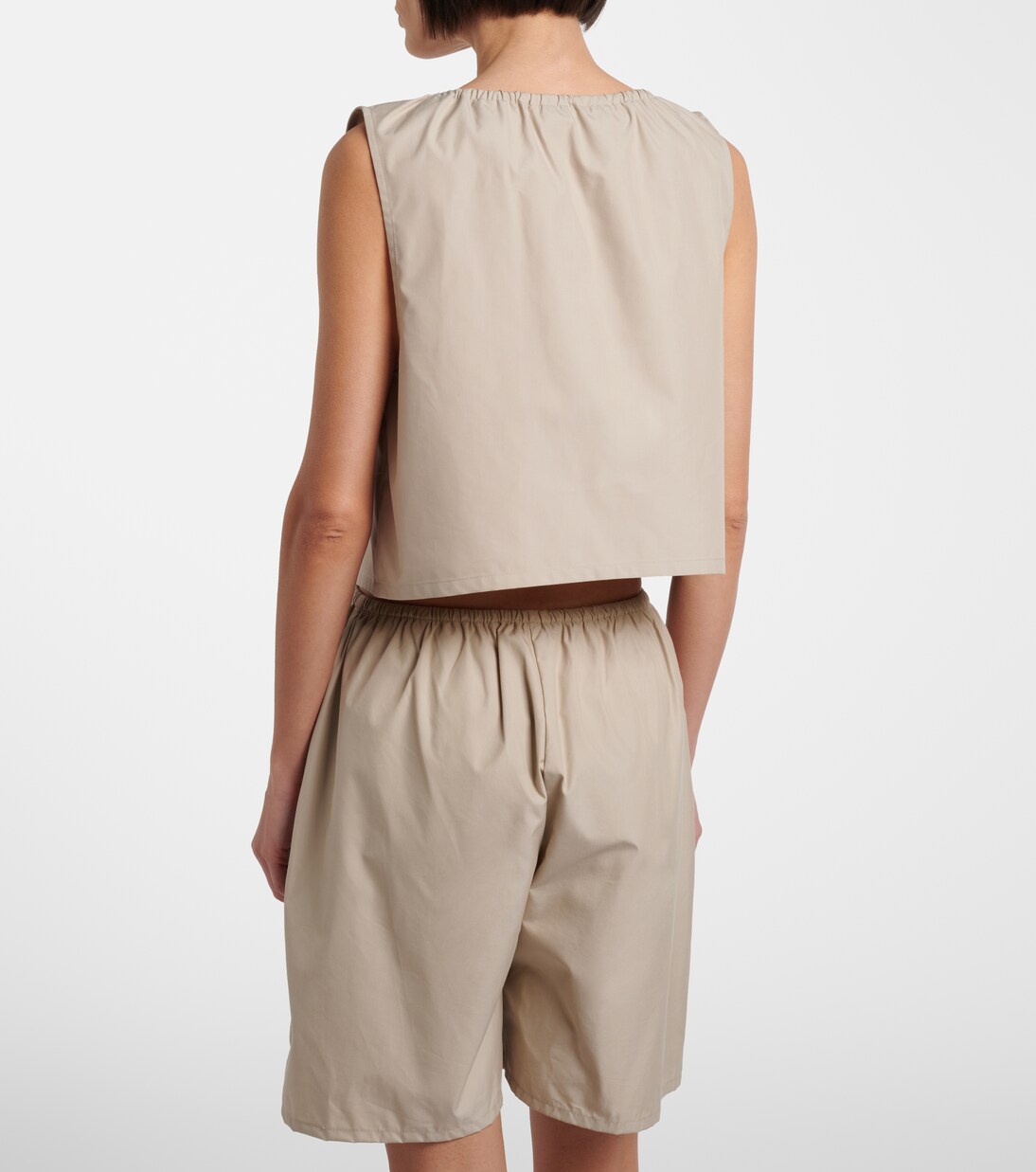 Leather-trimmed cotton-blend crop top | Miu Miu