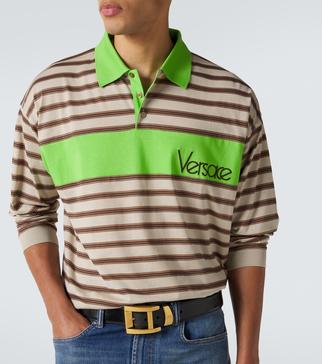 Striped cotton jersey polo shirt | Versace