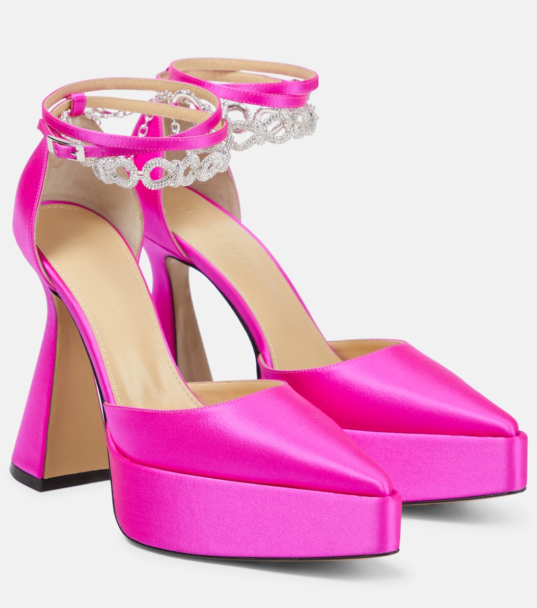 Bow Chain embellished satin platform pumps | Mach & Mach