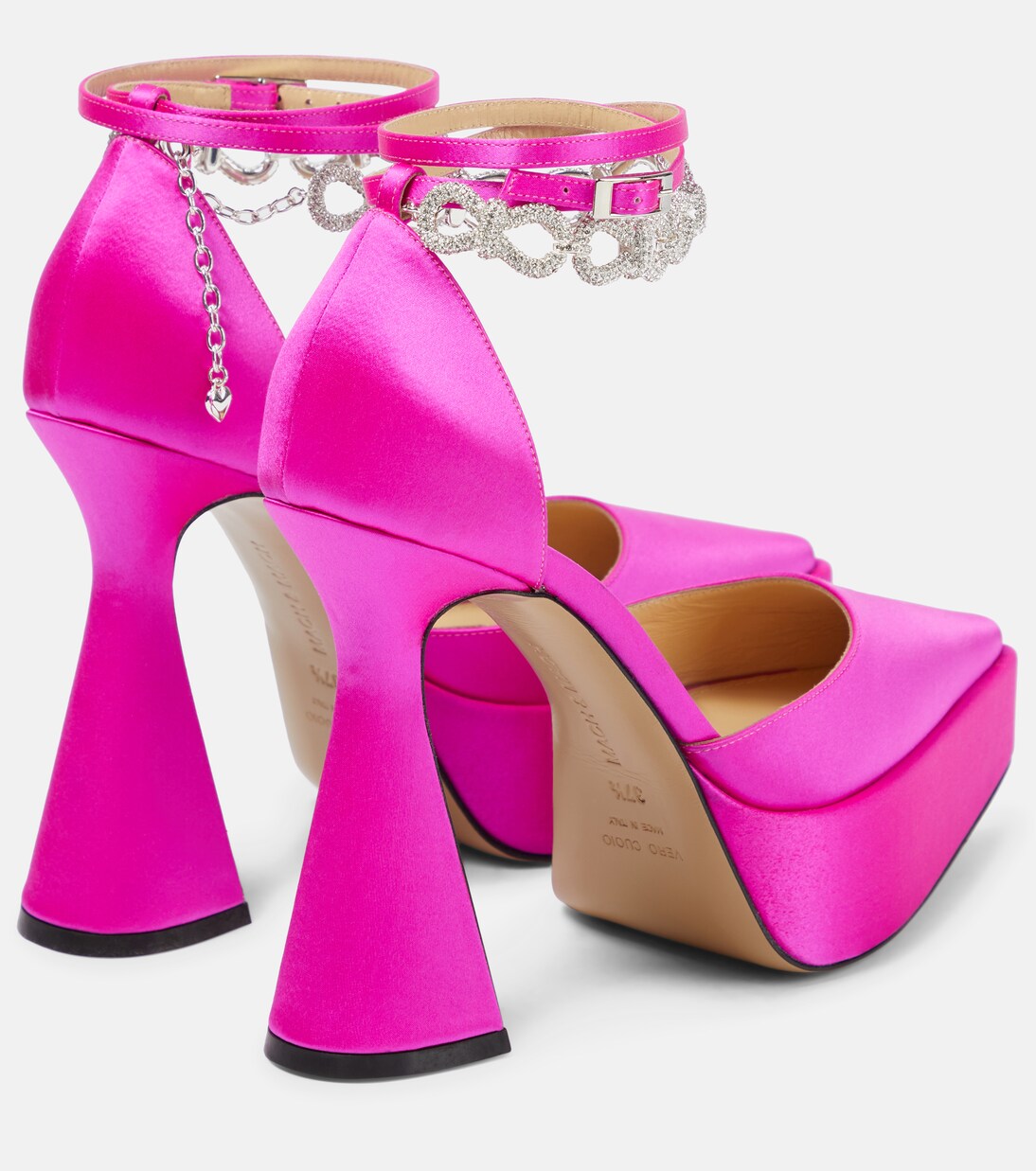 Bow Chain embellished satin platform pumps | Mach & Mach