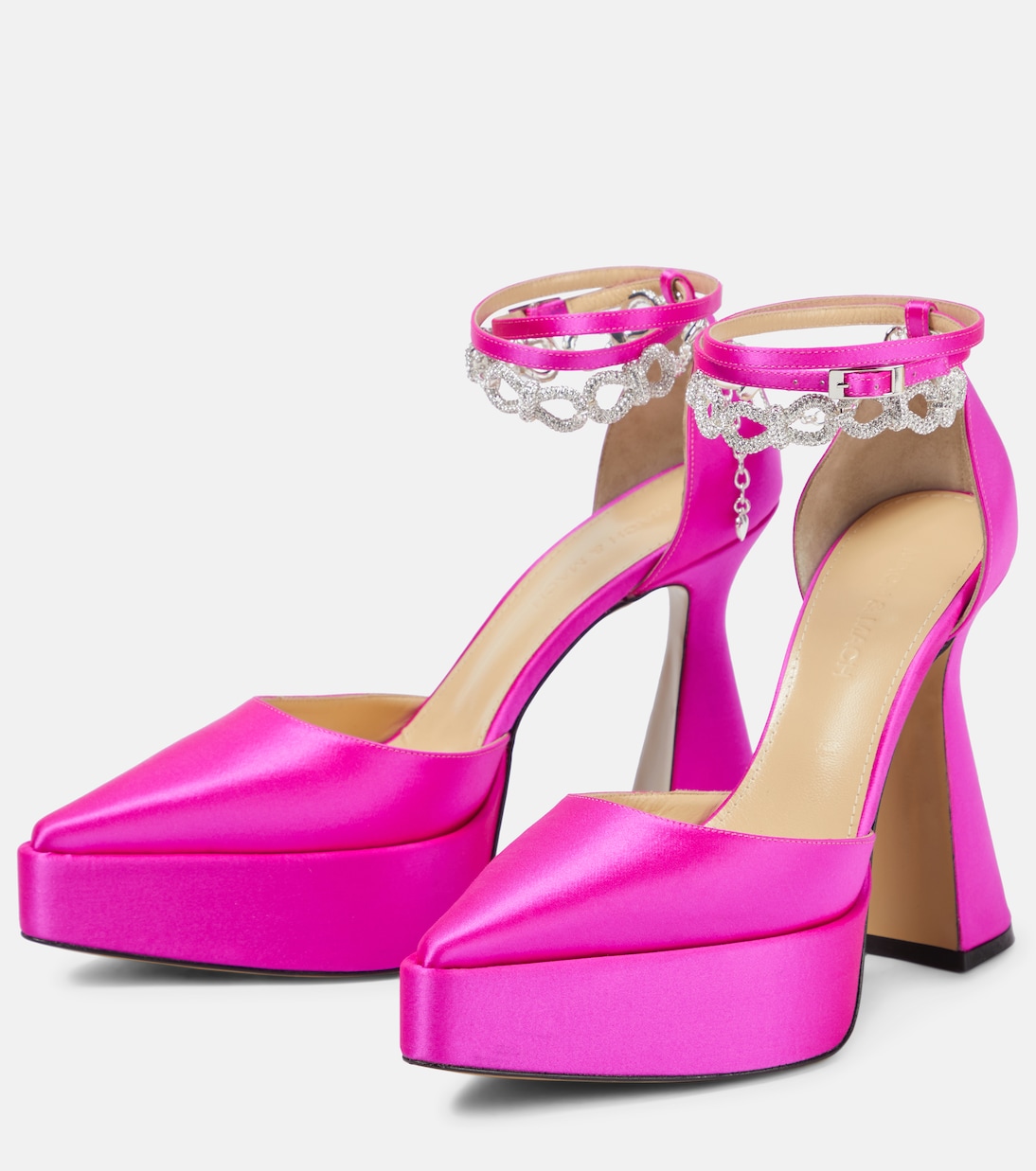 Bow Chain embellished satin platform pumps | Mach & Mach