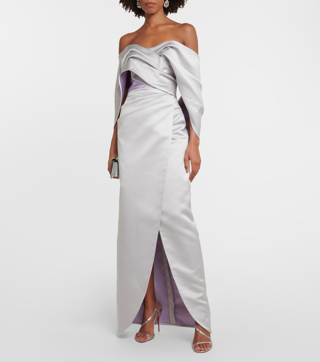 Robe longue en satin à encolure bardot | Carolina Herrera