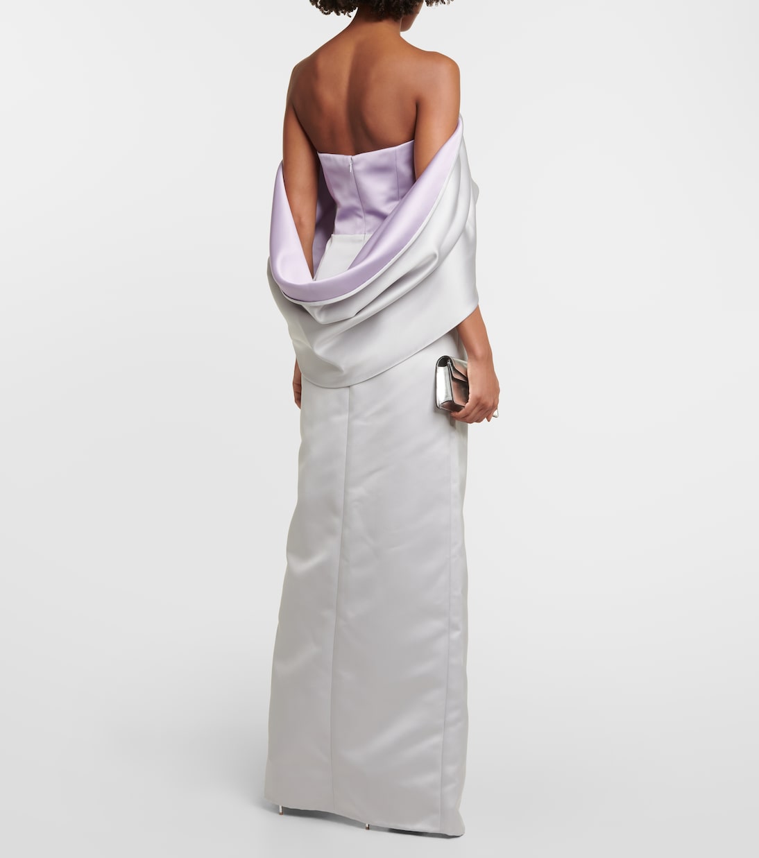Robe longue en satin à encolure bardot | Carolina Herrera