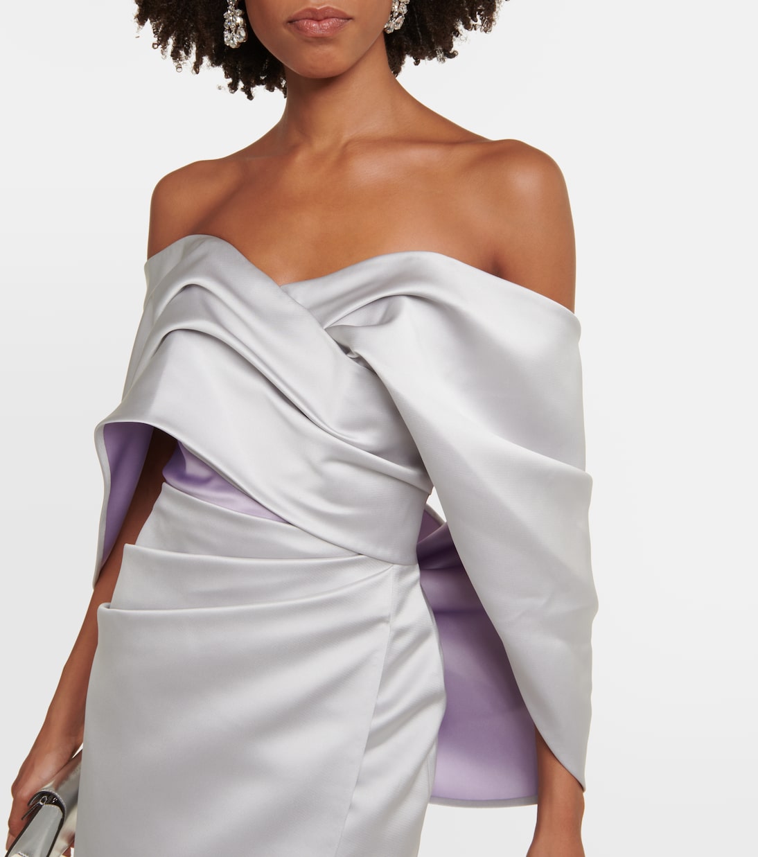 Robe longue en satin à encolure bardot | Carolina Herrera