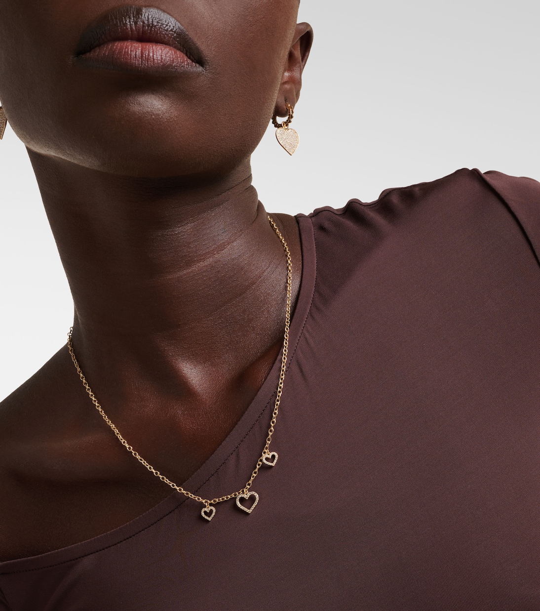 Collana Three Hearts in oro 14kt con diamanti  | Sydney Evan