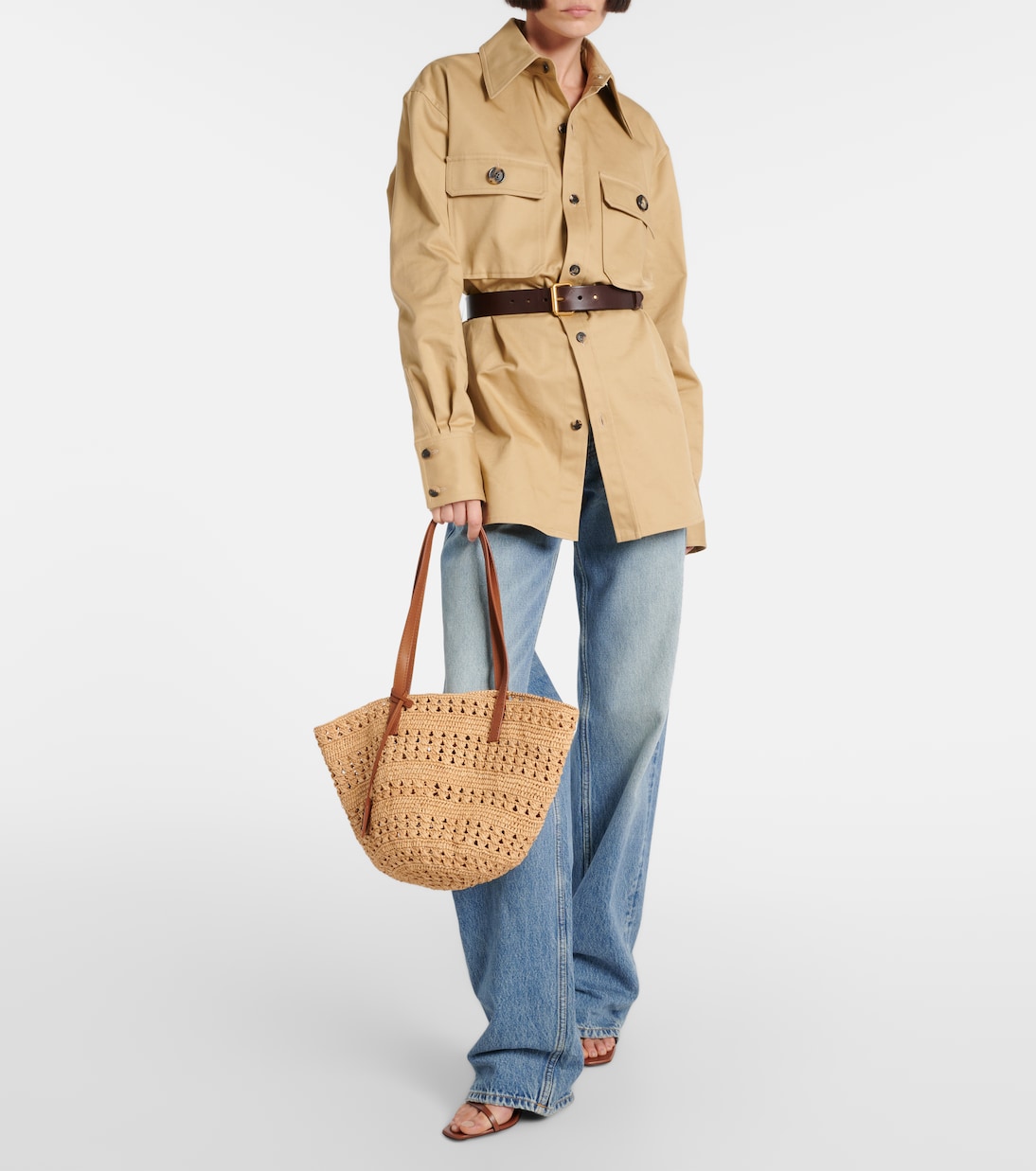 Schultertasche Panier Small aus Raffiabast | Saint Laurent