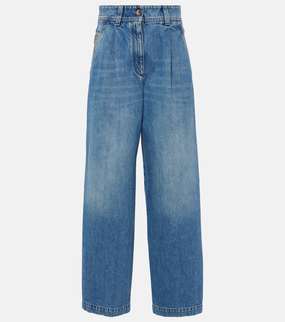 Pleated high-rise wide-leg jeans | Brunello Cucinelli