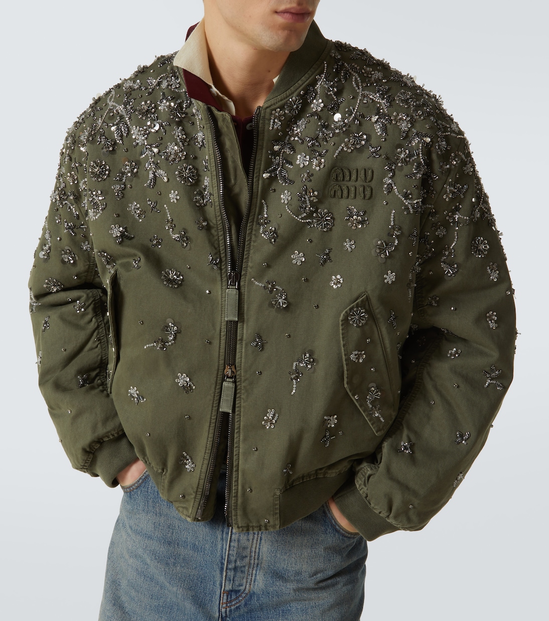 Sequined cotton gabardine bomber jacket | Miu Miu