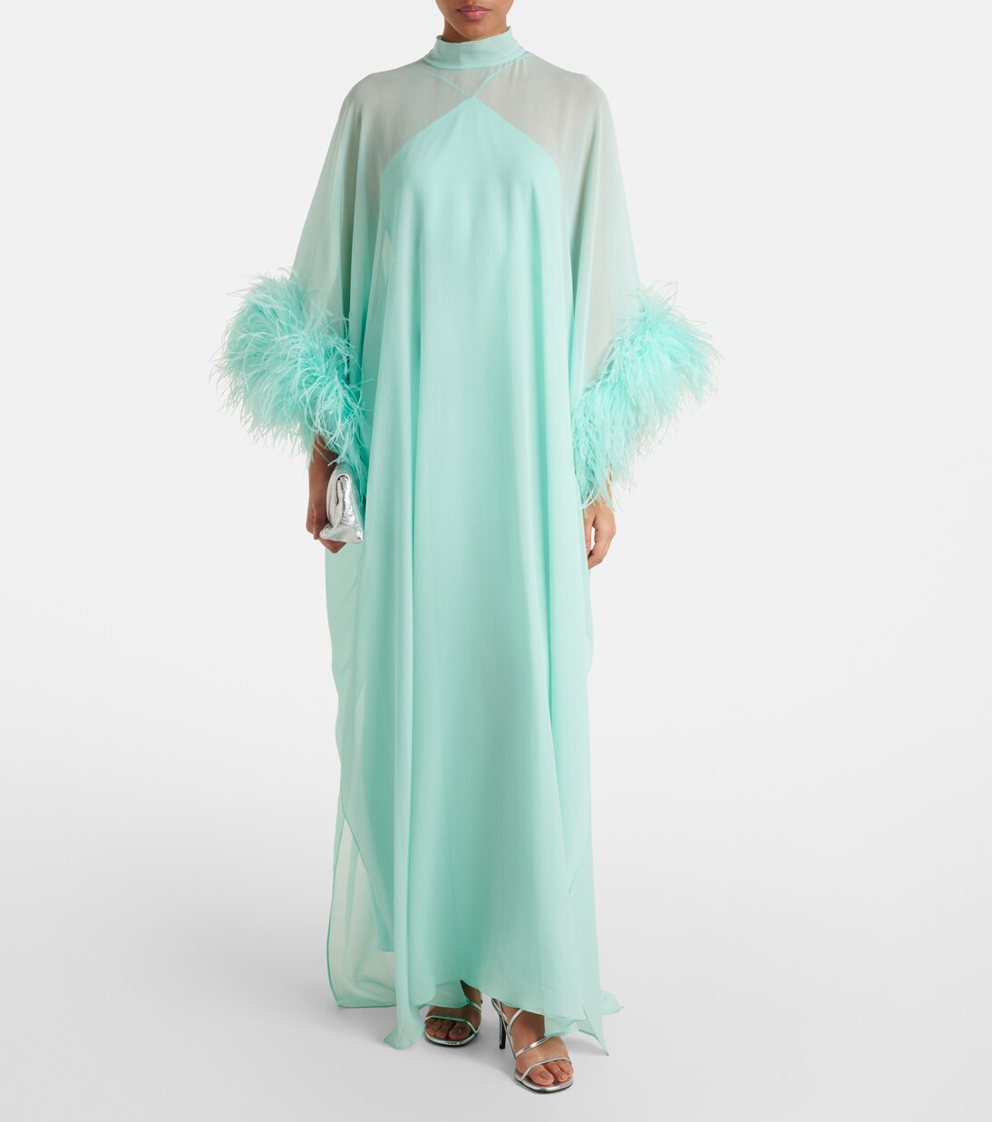 قفطان من الحرير مقلّم بالريش Penelope | Taller Marmo