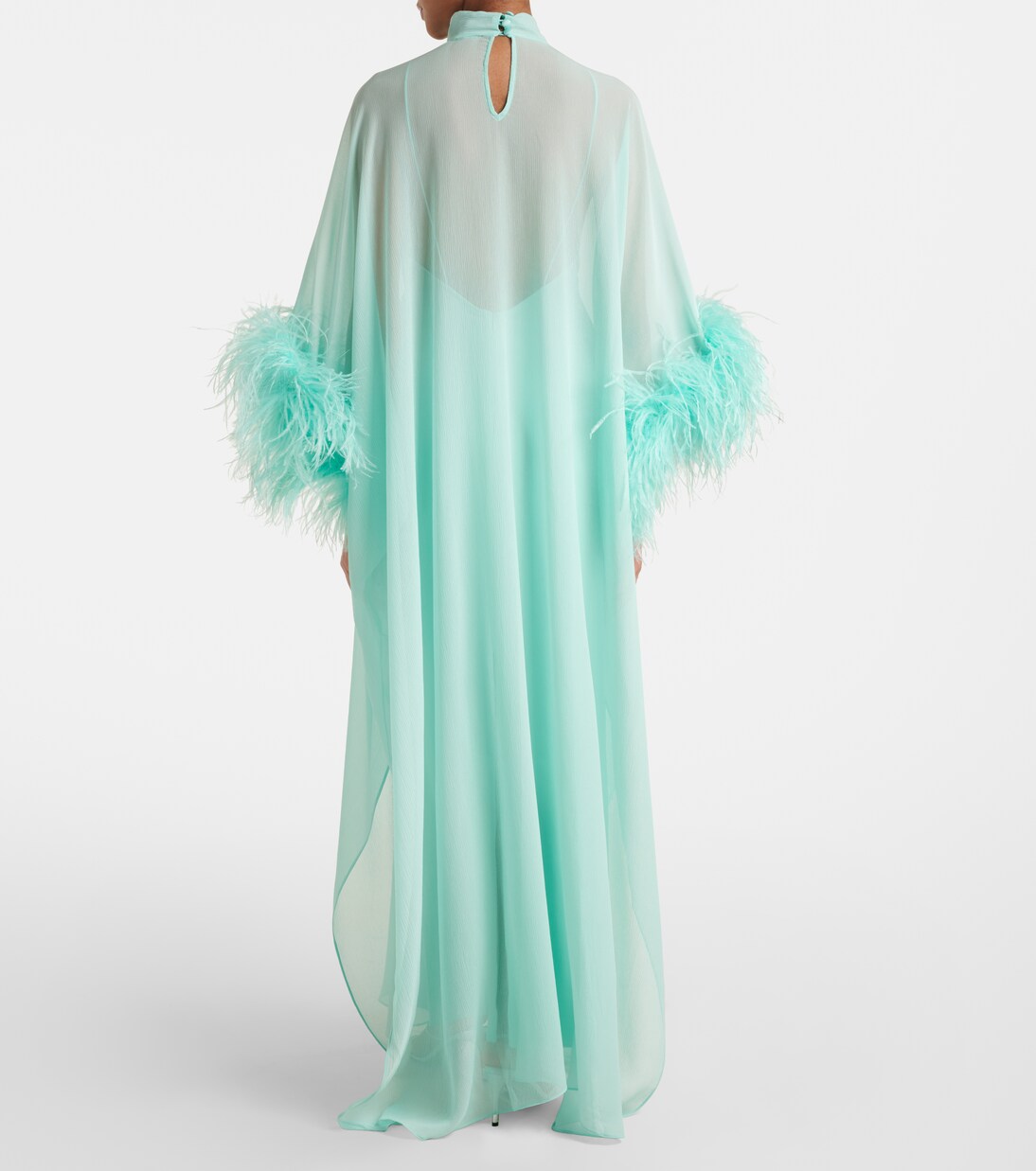 قفطان من الحرير مقلّم بالريش Penelope | Taller Marmo