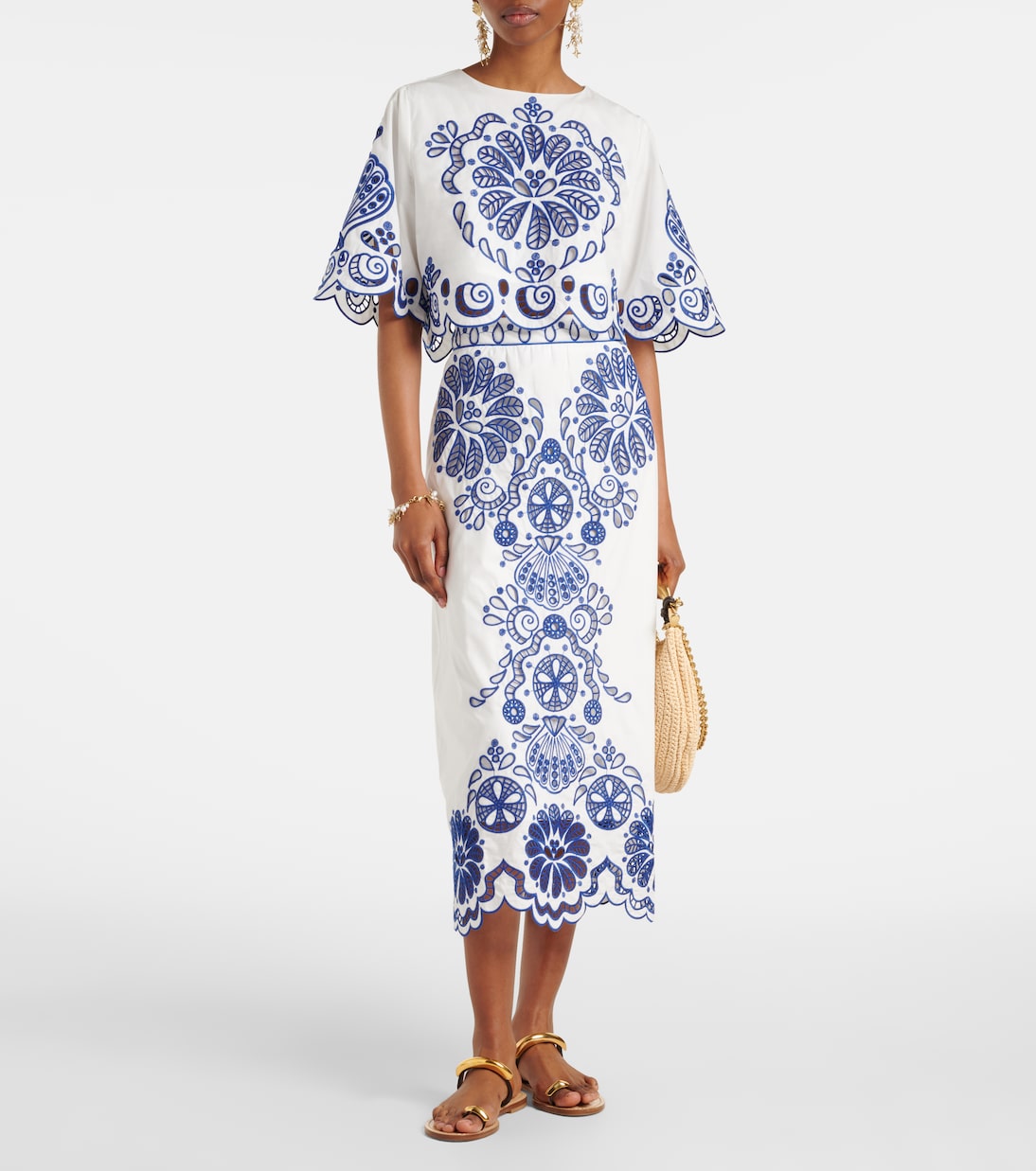 Bestickter Midirock aus Baumwolle | Farm Rio