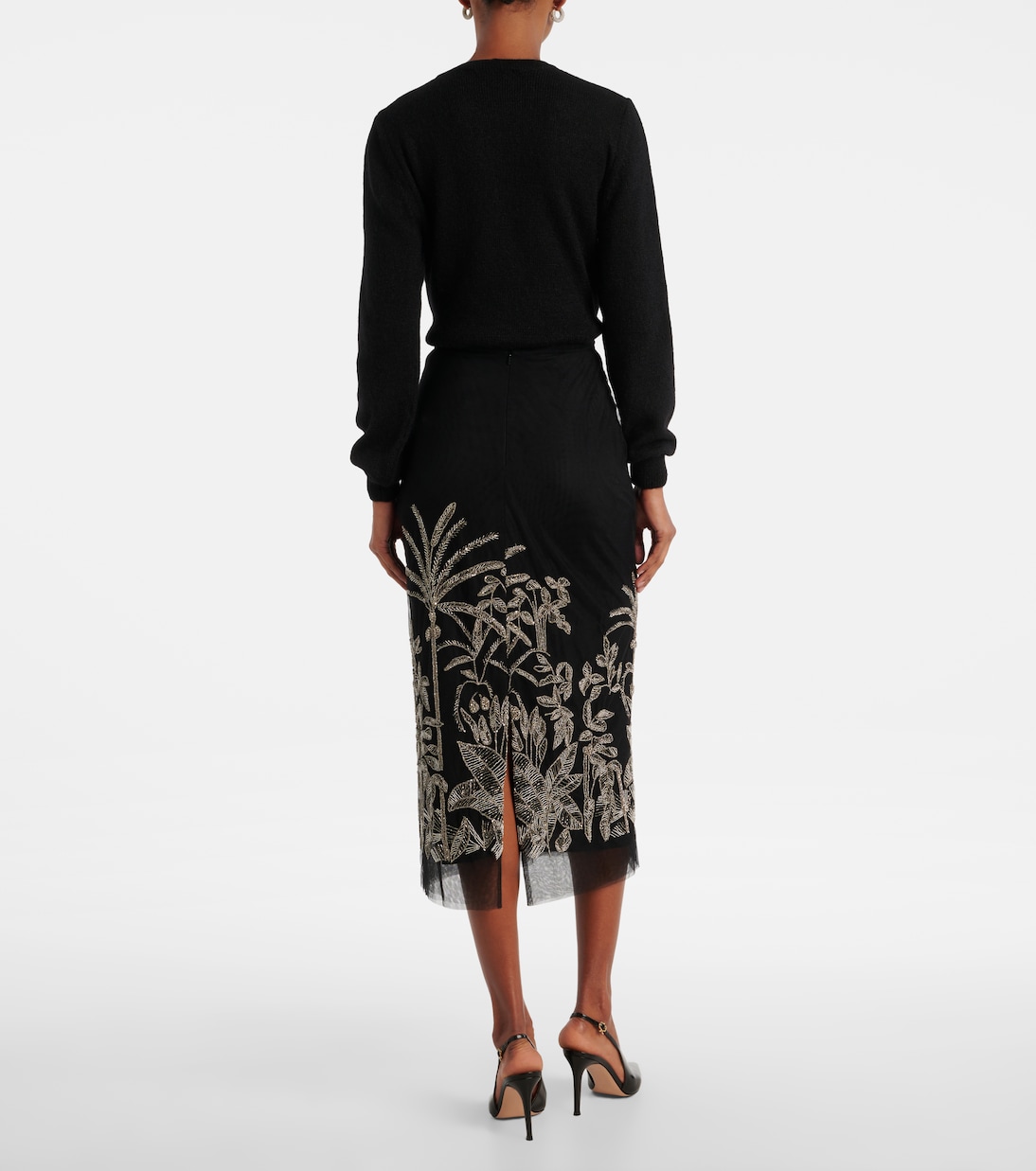 Gonna midi Leyla in tulle con perline | Costarellos