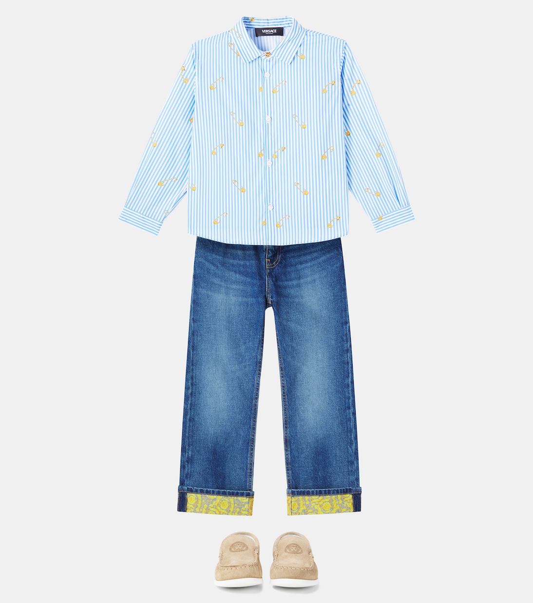 Camicia Safety Pin Bengal in cotone a righe | Versace Kids