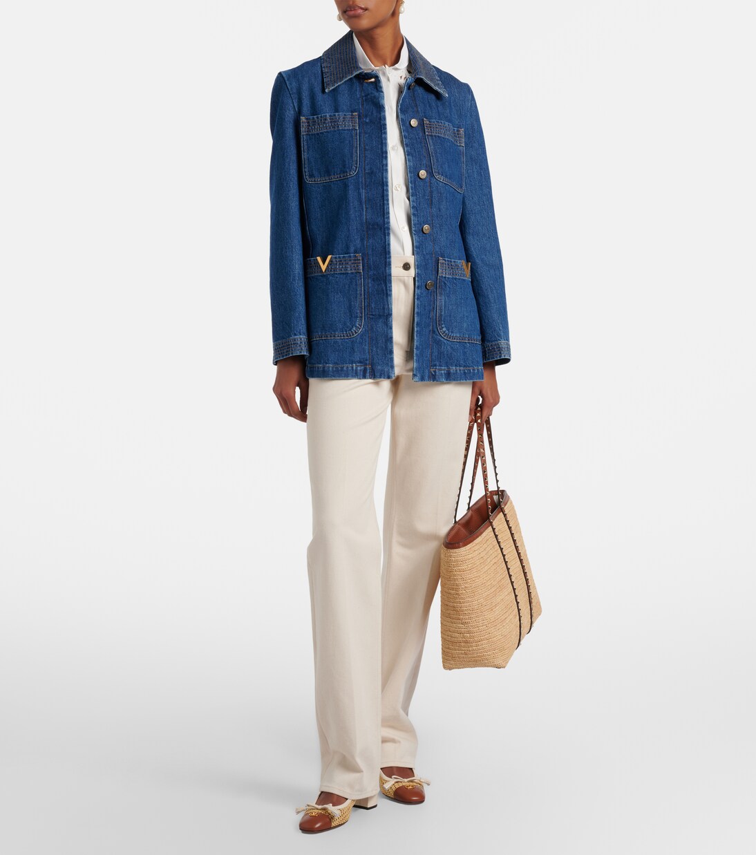 Rockstud Large raffia tote bag | Valentino Garavani