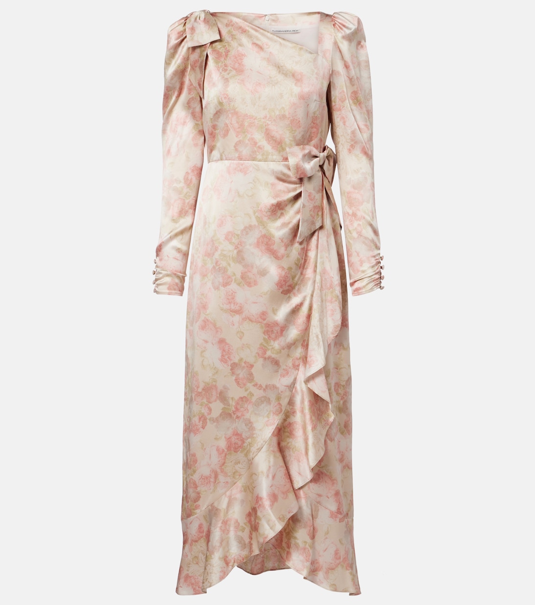 Bow-detail floral silk satin midi dress | Alessandra Rich
