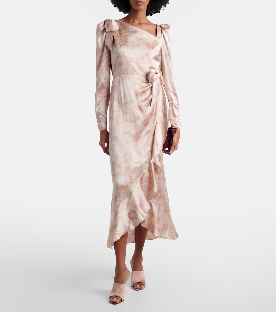 Bow-detail floral silk satin midi dress | Alessandra Rich