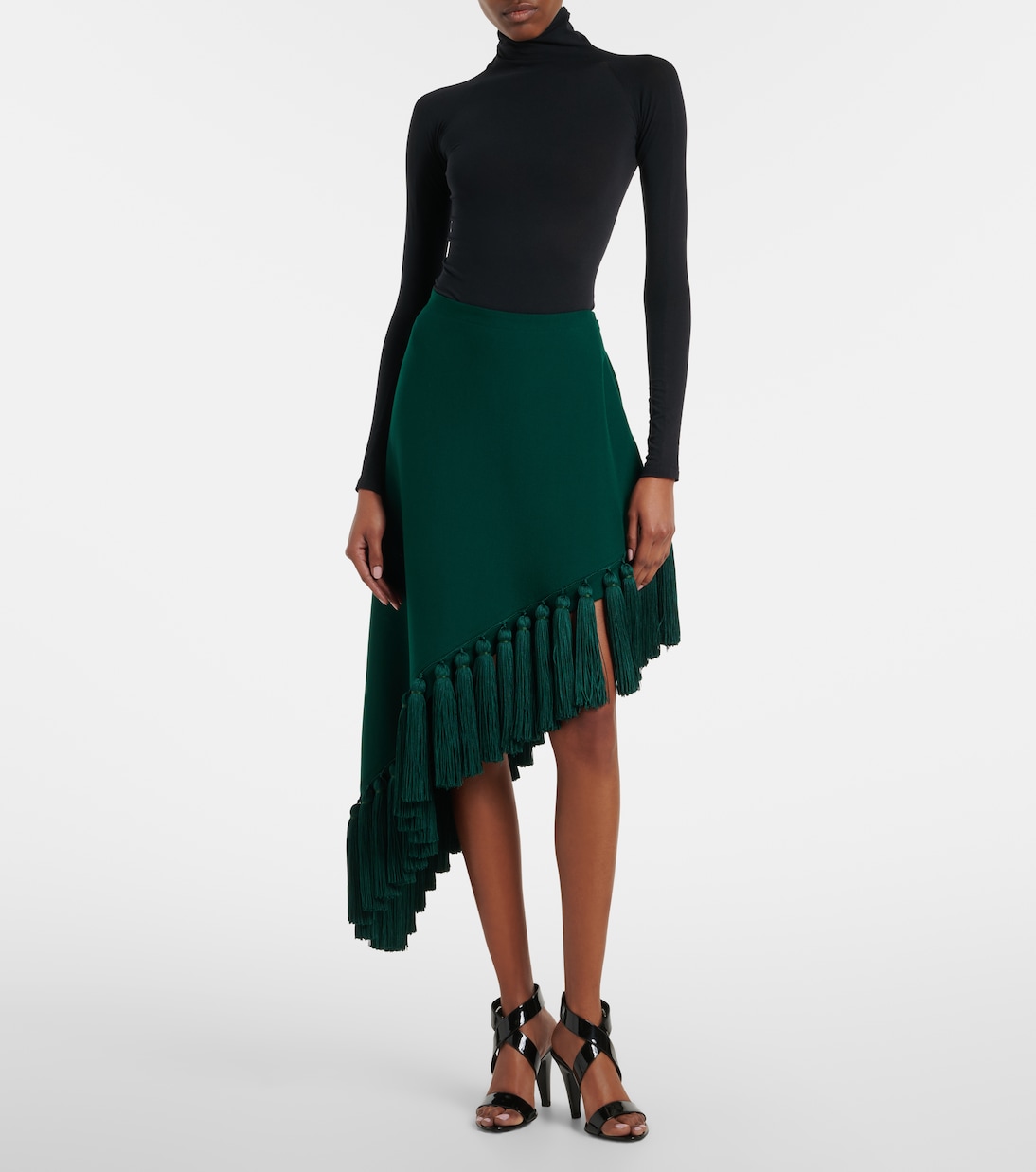 Falda midi asimétrica de gabardina de lana | Alaïa