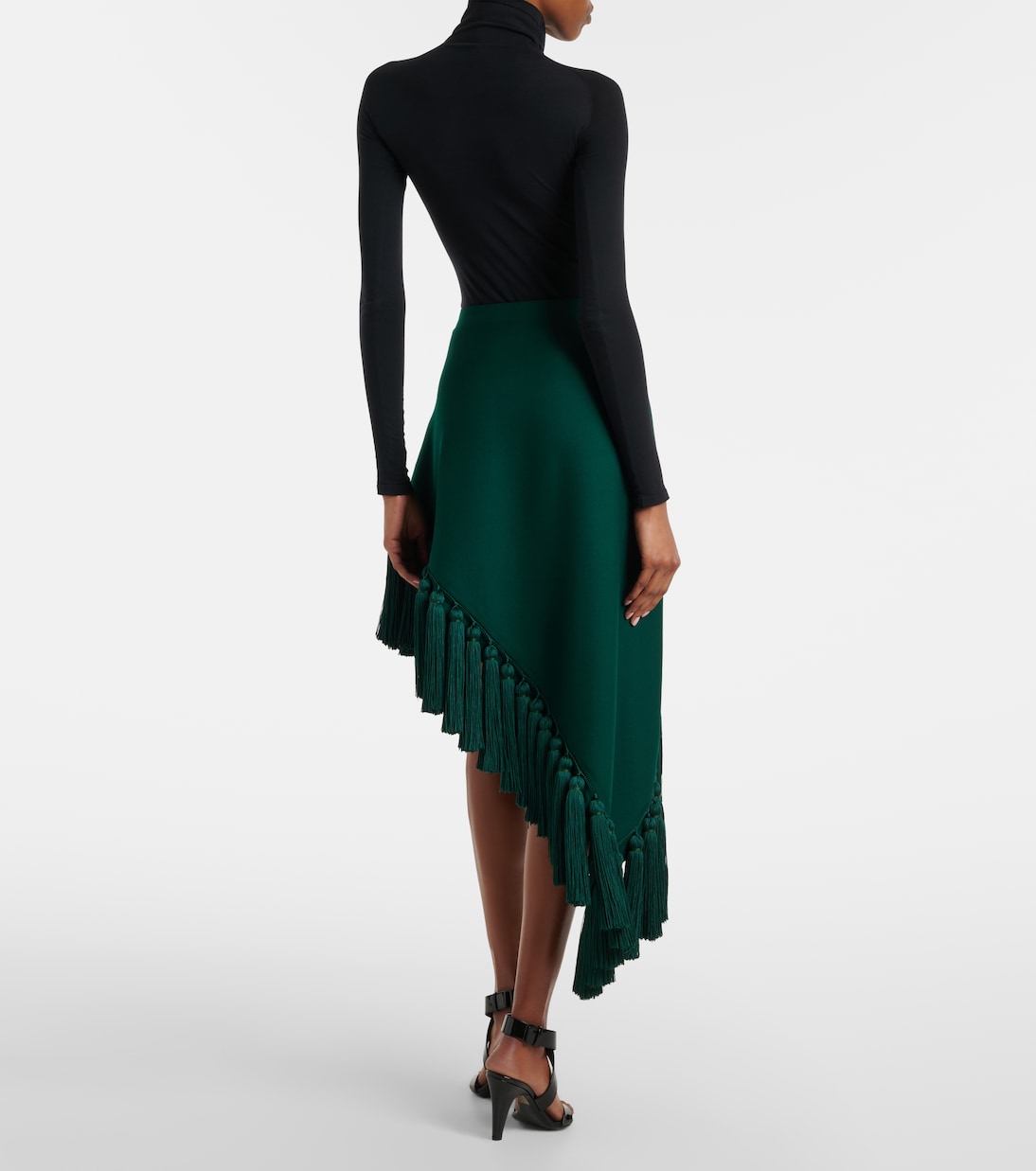 Falda midi asimétrica de gabardina de lana | Alaïa